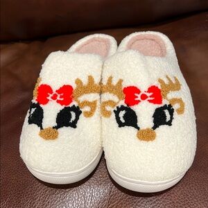 Cute Reindeer Slippers with Red Bow